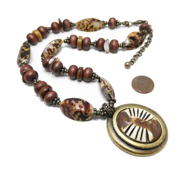 Chico's Animal Print Pendant Bead Necklace, 21 Inches - Picture 7 of 8
